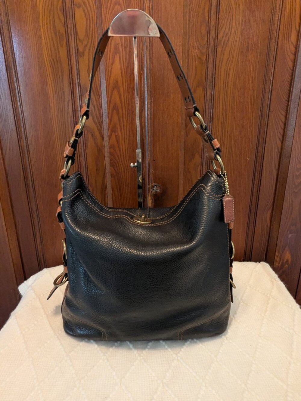 Coach Vintage Shoulder Bag dark brown/Saddle Tan Leather Turn lock 10960